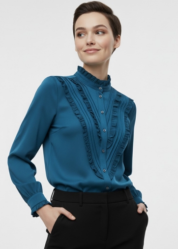 Блузка с рюшами OD-884-2 морская волна