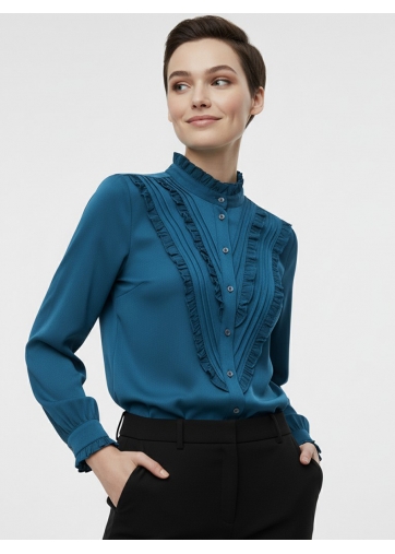Блузка с рюшами OD-884-2 морская волна
