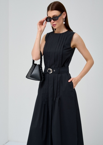 Платье хлопок OD-794-1 с поясом черное