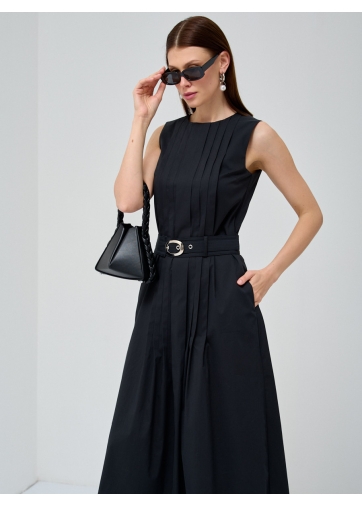 Платье хлопок OD-794-1 с поясом черное