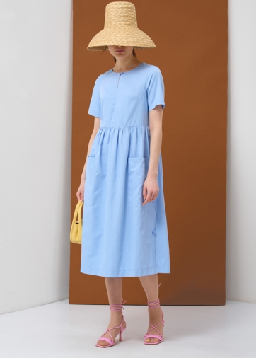 Платье хлопок OD-795-2 с планкой голубое