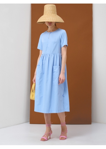 Платье хлопок OD-795-2 с планкой голубое