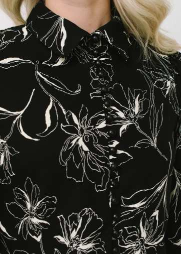 Блузка с принтом OD-639-25 черная белый цветок