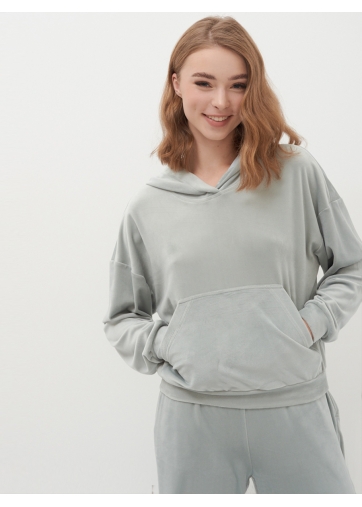 Худи из велюра оверсайз укороченное