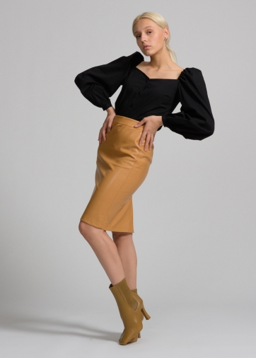 Юбка миди из экокожи с декоративной отстрочкой OD-478-1