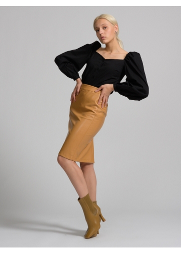 Юбка миди из экокожи с декоративной отстрочкой OD-478-1