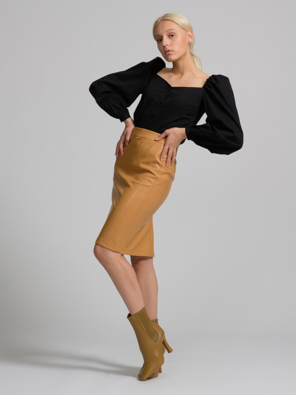 Юбка миди из экокожи с декоративной отстрочкой OD-478-1