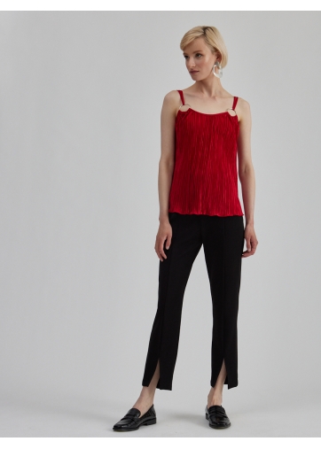 Топ из атласной ткани-плиссе