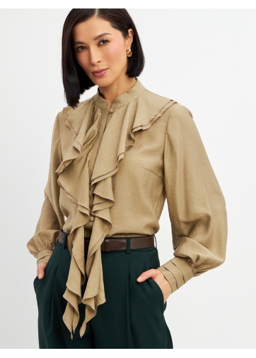 Блузкас отлетными рюшами OD-914-2 хаки