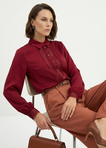 Блузка с кружевом OD-808-2 бордовый