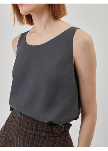 Топ из блузочной ткани с круглым вырезом OD-820-3 серый