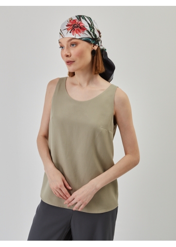 Топ из блузочной ткани с круглым вырезом OD-820-2 олива