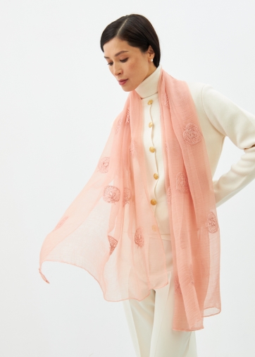 Палантин двусторонний из жатого шифона с арт-деко вышивкой