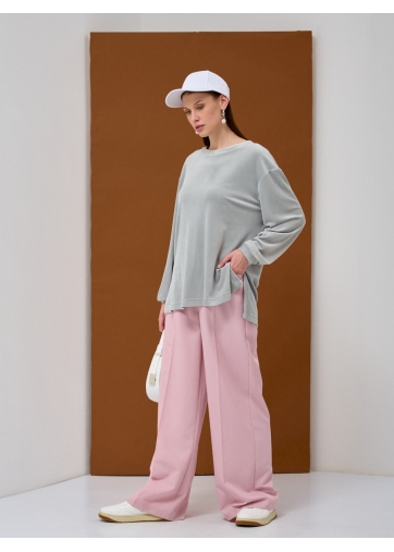 Свитшот женский оверсайз из велюра, светло-серый