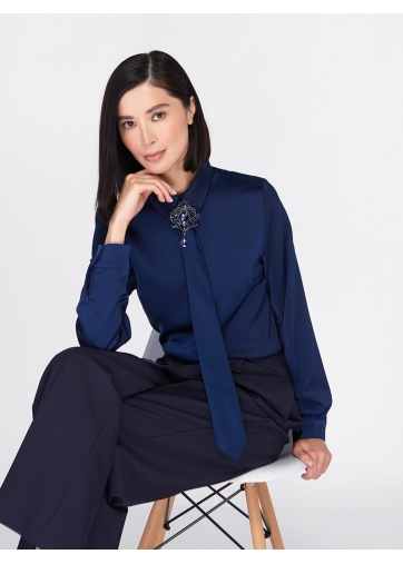 Блузка с галстуком  OD-881-1 темно-синий
