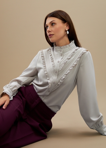 Блузка с рюшами OD-884-6 серо-коричневый