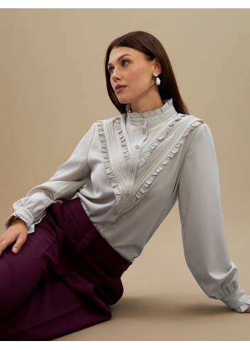 Блузка с рюшами OD-884-6 серо-коричневый