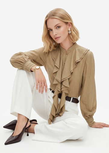 Блузкас отлетными рюшами OD-914-2 хаки