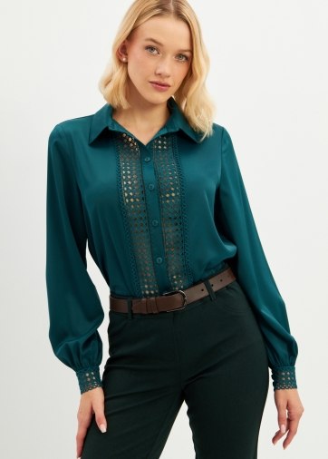 Блузка с кружевом OD-808-3 зеленый
