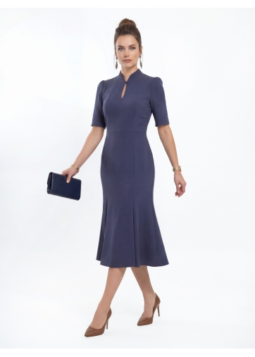 Платье воротник-капля OD-761-4 синий джинс