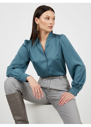 Блуза с вырезом сине-зеленая