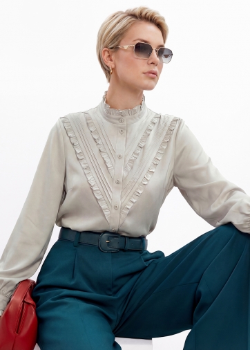 Блузка с рюшами OD-884-6 серо-коричневый