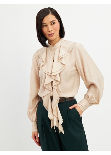 Блузкас отлетными рюшами OD-914-1 бежевый