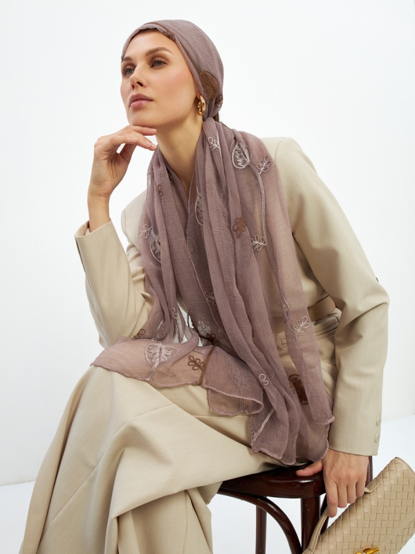 Палантин женский двусторонний с вышивкой Арт-деко DRK-1453-23