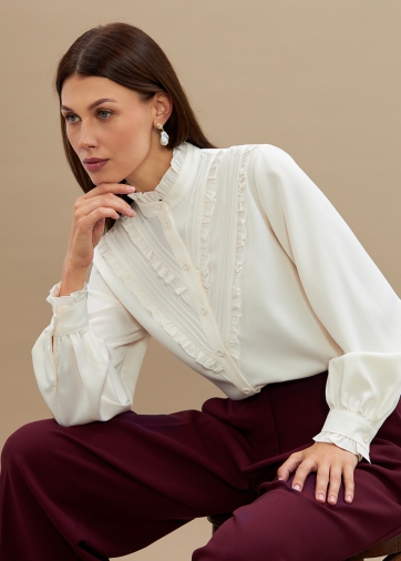 Блузка с рюшами OD-884-5 сливочный