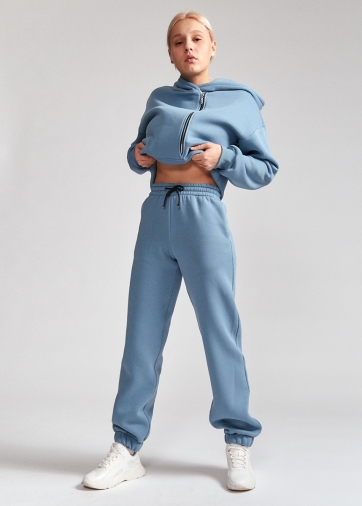 Брюки утепленные оверсайз на резинке синие