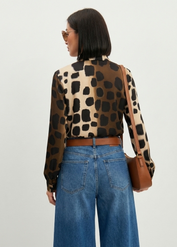 Блузка из атласной ткани OD-887-5 леопард коричневый с хаки
