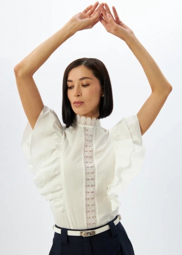 Блузка из хлопка с крыльями и кружевом OD-912-1 белый