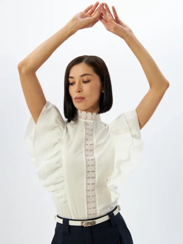 Блузка из хлопка с крыльями и кружевом OD-912-1 белый