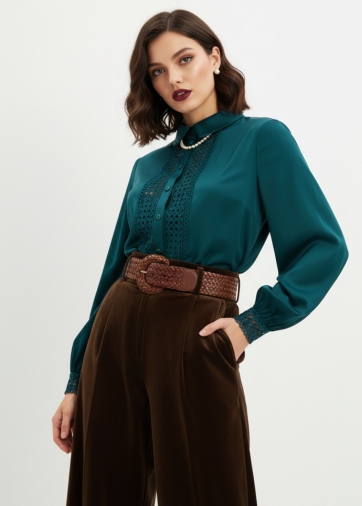 Блузка с кружевом OD-808-3 зеленый