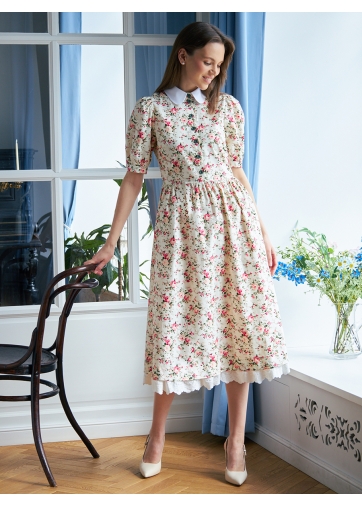 Платье хлопок OD-790-6 молочный мелкий цветок