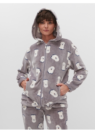 Худи женское оверсайз из плюша на молнии с принтом