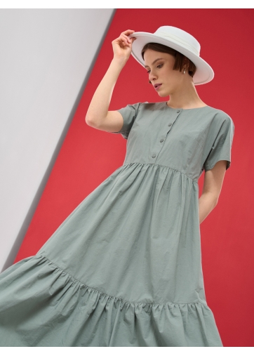 Платье с воланом удлиненное из хлопка