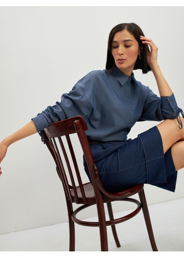 Блузка тонкая джинса OD-858-4 темный джинс