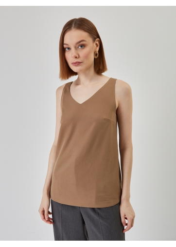 Топ V-образный трапециевидный из блузочной ткани, коричневый