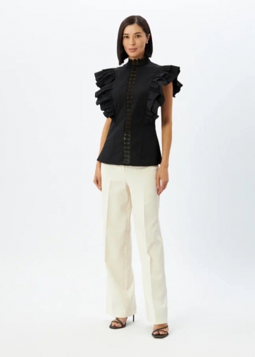 Блузка из хлопка с крыльями и кружевом OD-912-2 черный