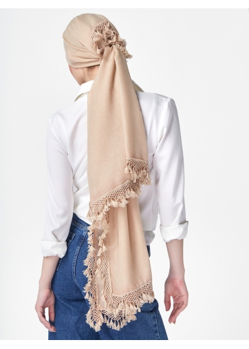 Палантин женский с кружевной отделкой и бахромой SHUT-152-1