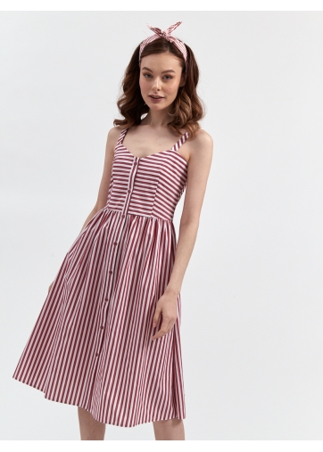 Платье-сарафан из хлопка в полоску с регулируемыми бретелями