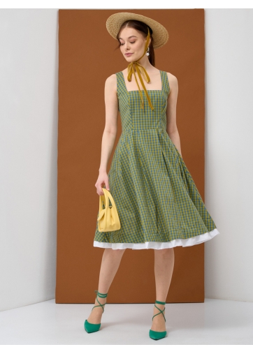 Платье хлопок OD-799-1 клетка желто-голубая