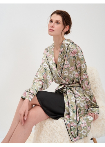 Комплект халат и сорочка из армани-шелка с цветочным принтом