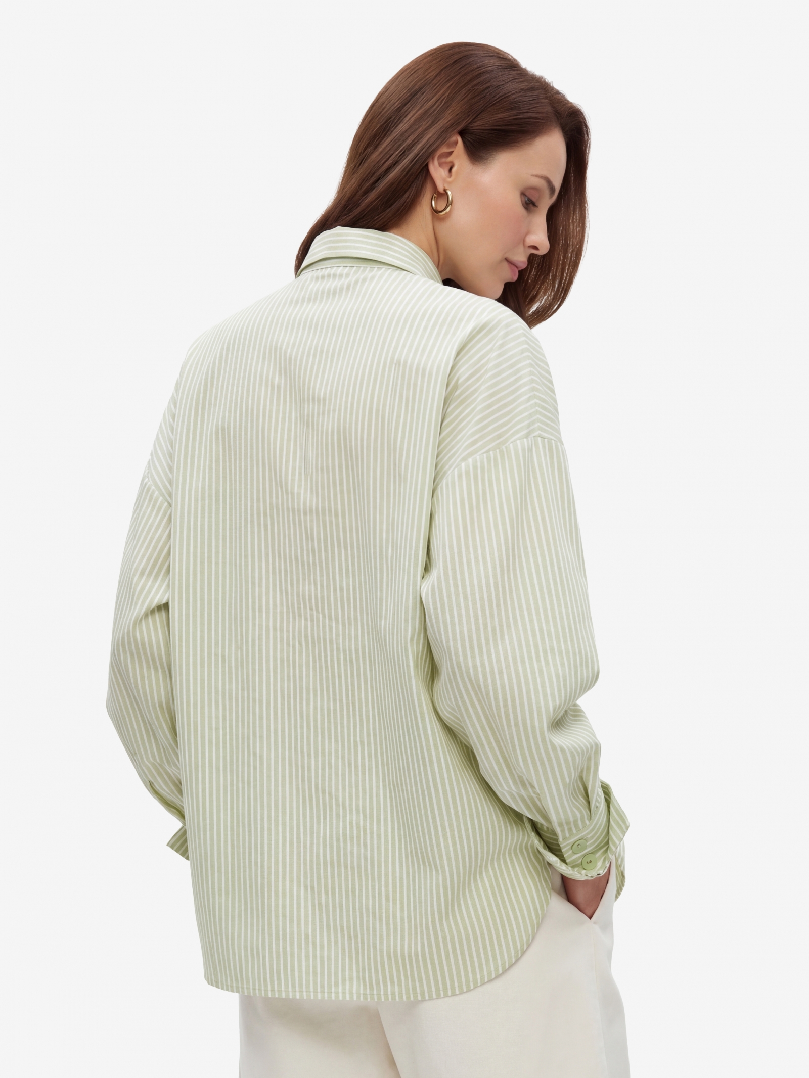 Рубашка из хлопка в полоску с галстуком OD-1031-1 зеленый