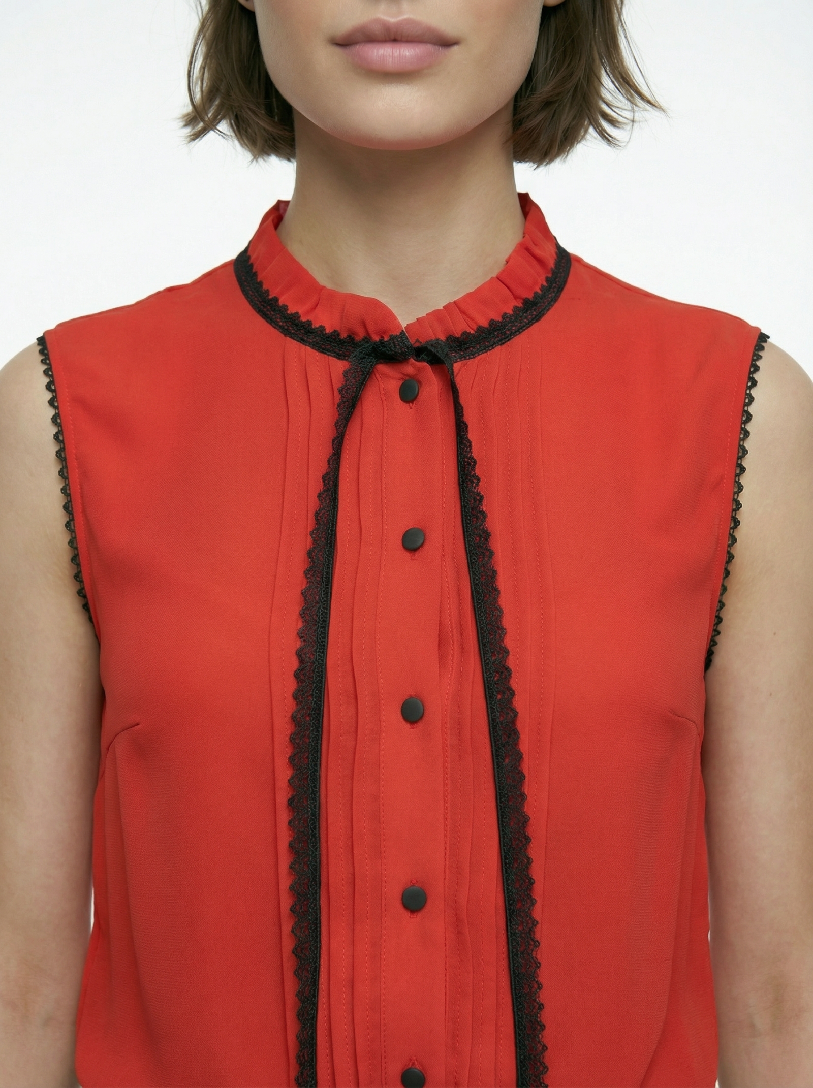 Блузка без рукавов с отделкой из тесьмы OD-973-3 красный