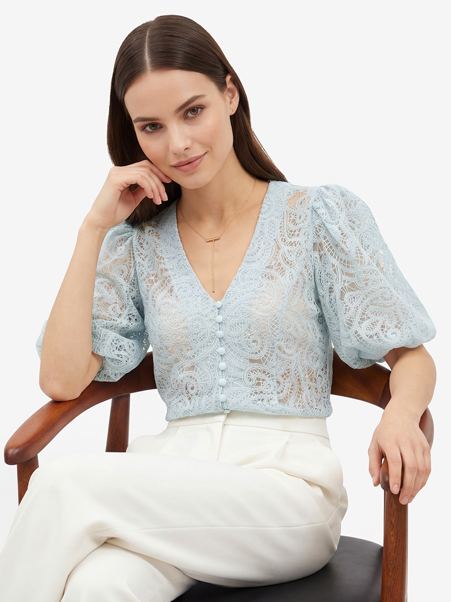 Блузка из кружева с коротким рукавом OD-1038-1 бирюзовый