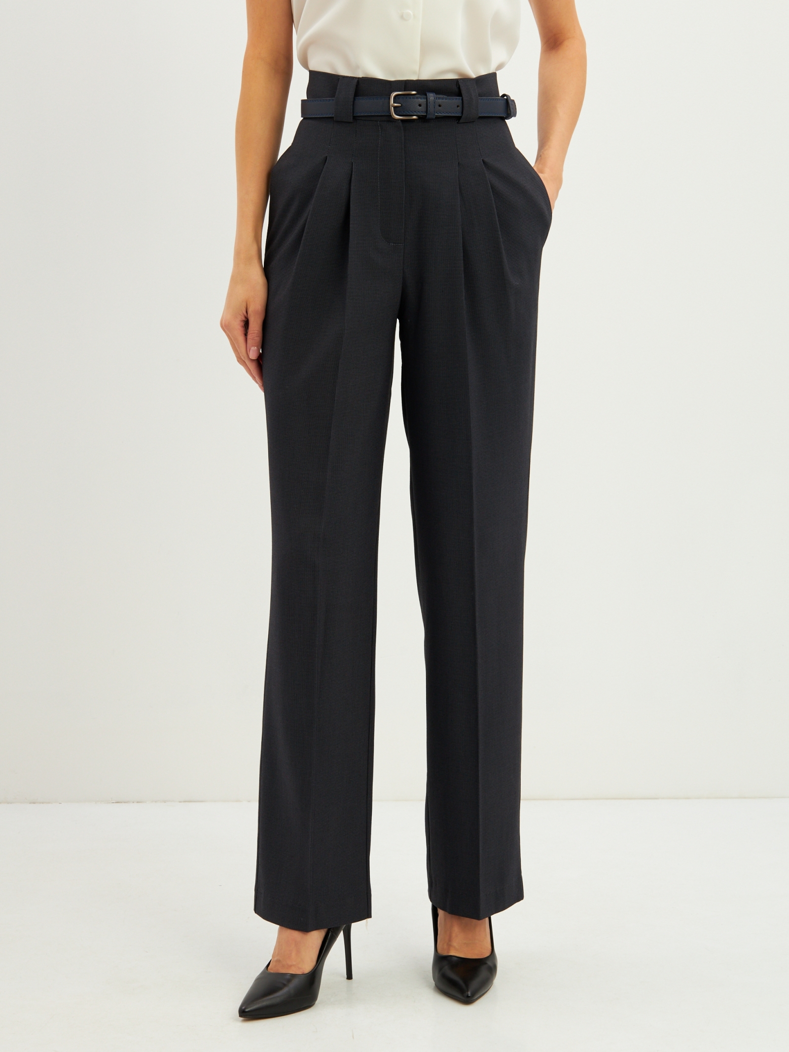 Брюки из костюмной ткани OD-780-1 черно-синий гусиная лапка