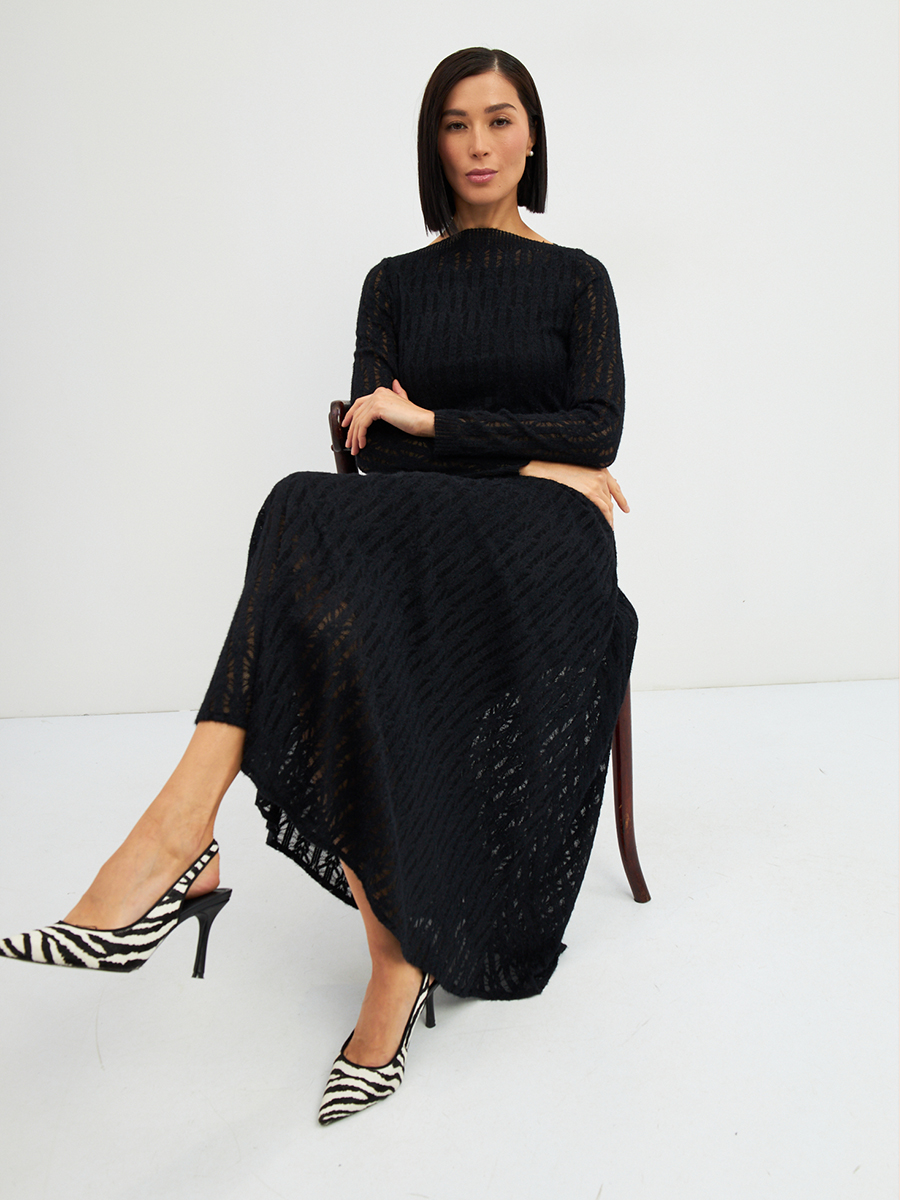 Платье из трикотажного кружева OD-904-2 черное