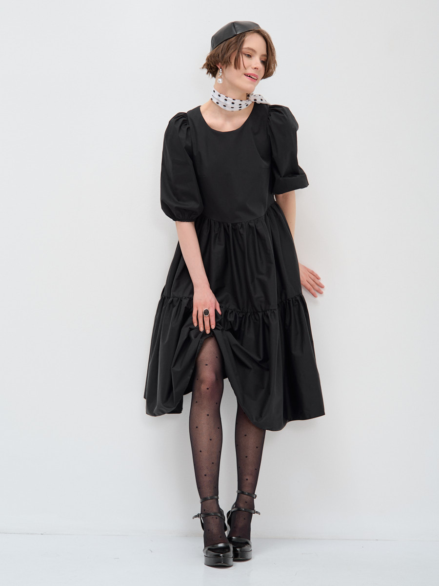 Платье с рукавами-буфами черное